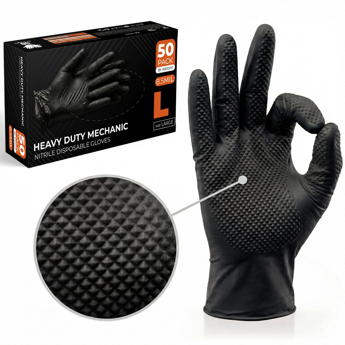 The Real Touch Nitrile Gloves, Count, Heavy-Duty Disposable Mechanic Gloves, Diamond Textured, Latex & Powder-Free, Non-Slip, Extra Thick, Ideal for Automotive, Industrial Tasks