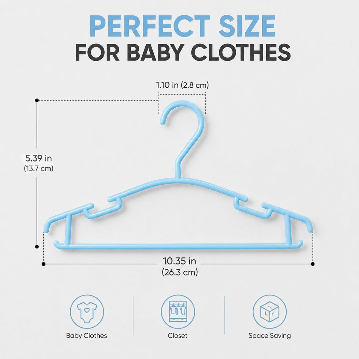 Roe Tenpo Baby Hangers, 36 Pack, Non-Slip Plastic Kids Coat Hangers with Notches, Space Saving Toddler Clothes Organisers for Nursery Wardrobe Storage