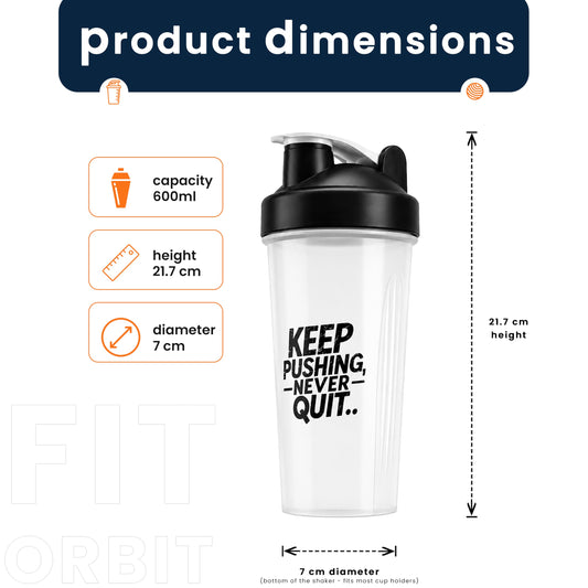 FitOrbit Protein Shaker Bottle, 600ml with Wire Mixing Ball, Leak-Proof, BPA-Free, Dishwasher Safe, Gym Shaker for Protein Shakes, Pre-Workout & Supplements Drinks