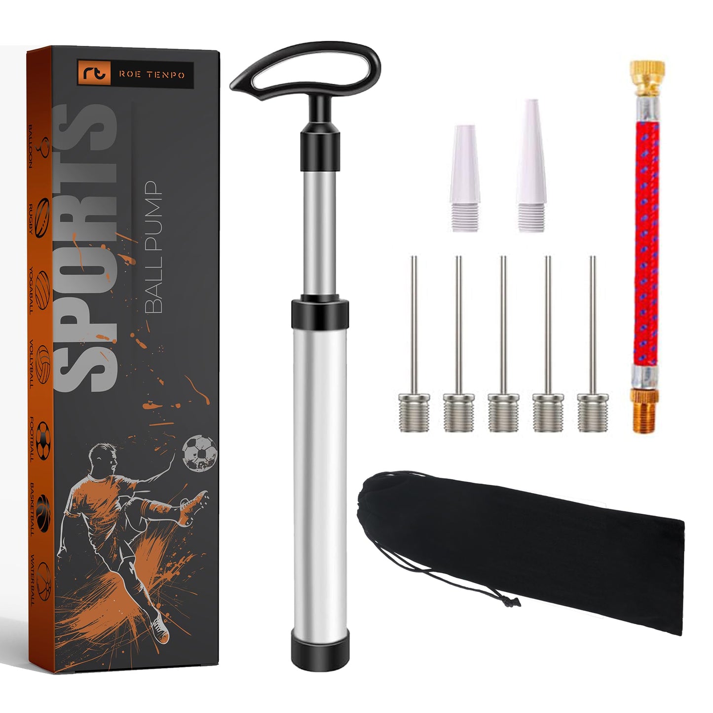 Roe Tenpo Portable Sports Ball Pump with 5 Needles