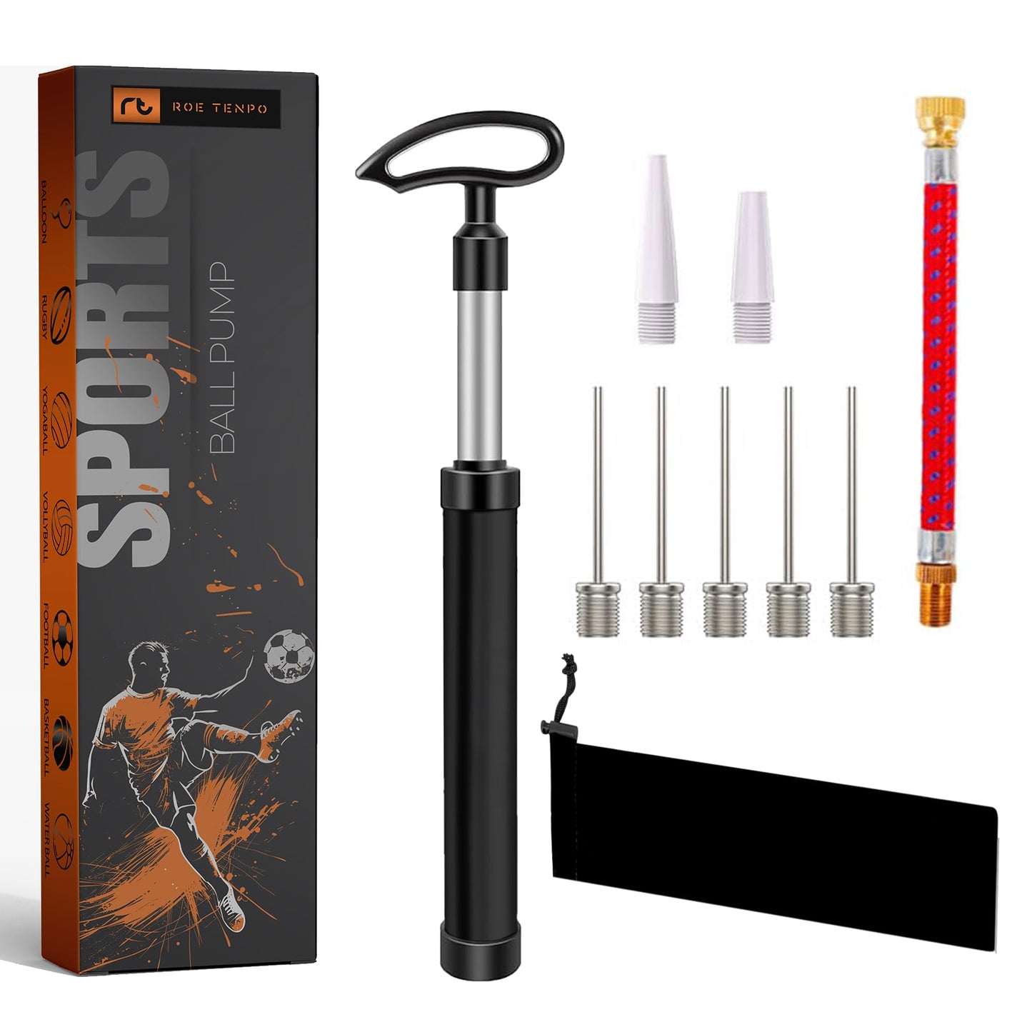 Roe Tenpo Portable Sports Ball Pump with 5 Needles
