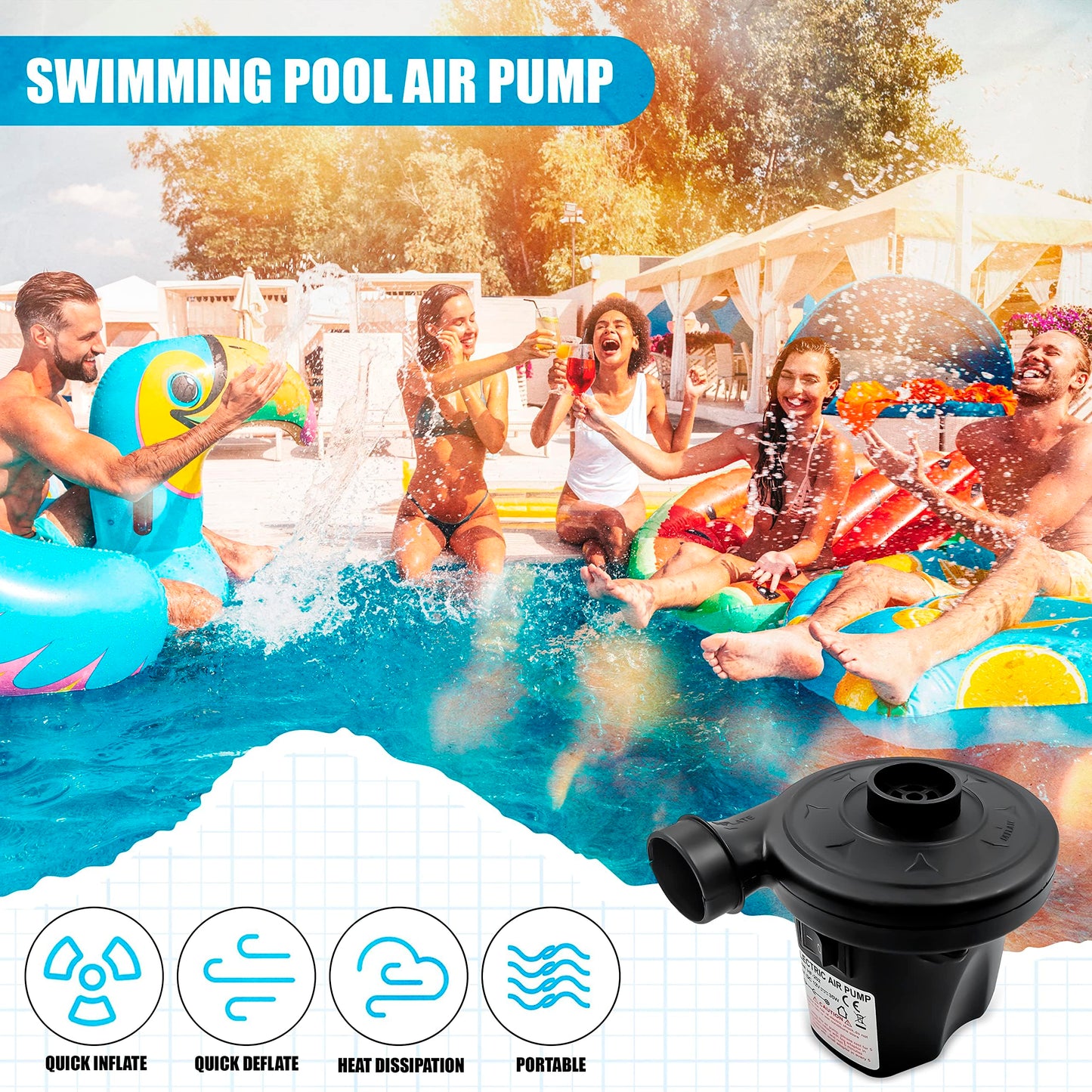 Roe Tenpo Electric Air Pump with 3 Nozzles/Inflate Or Deflate Swimming Ring, Airbeds, Paddling Pools & Other Toys / AC110-240V/ DC12V/50W