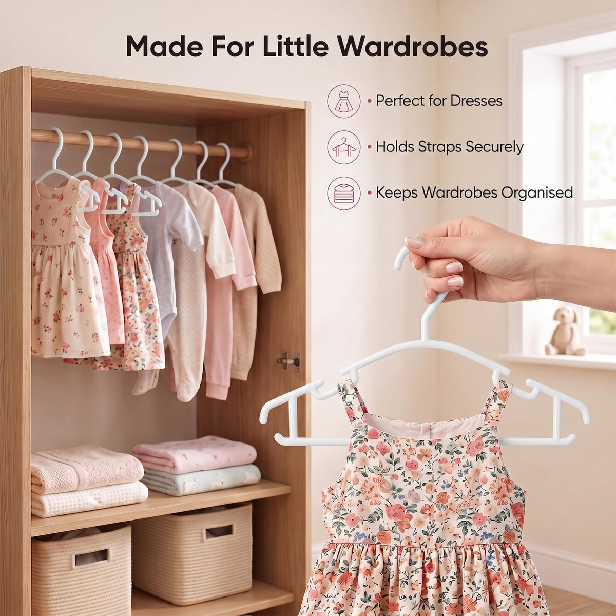 Housezy Baby Clothes Hangers, 36 Pack – Plastic Children's Coat Hangers, Non-Slip, Slim Space Saving Kids Hangers for Dresses, Shirts, Trousers, Skirts & Baby Clothes Storage