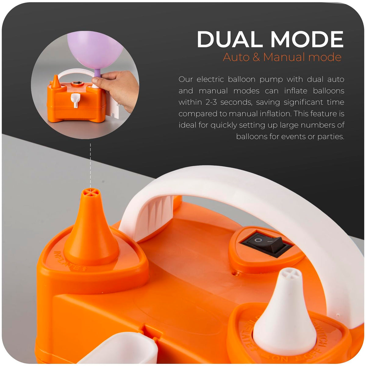 Roe Tenpo Electric Balloon Pump UK, Portable Dual Nozzle Balloon Inflator 220v-240v 600w, Air Balloon Pump for Outdoor Recreations