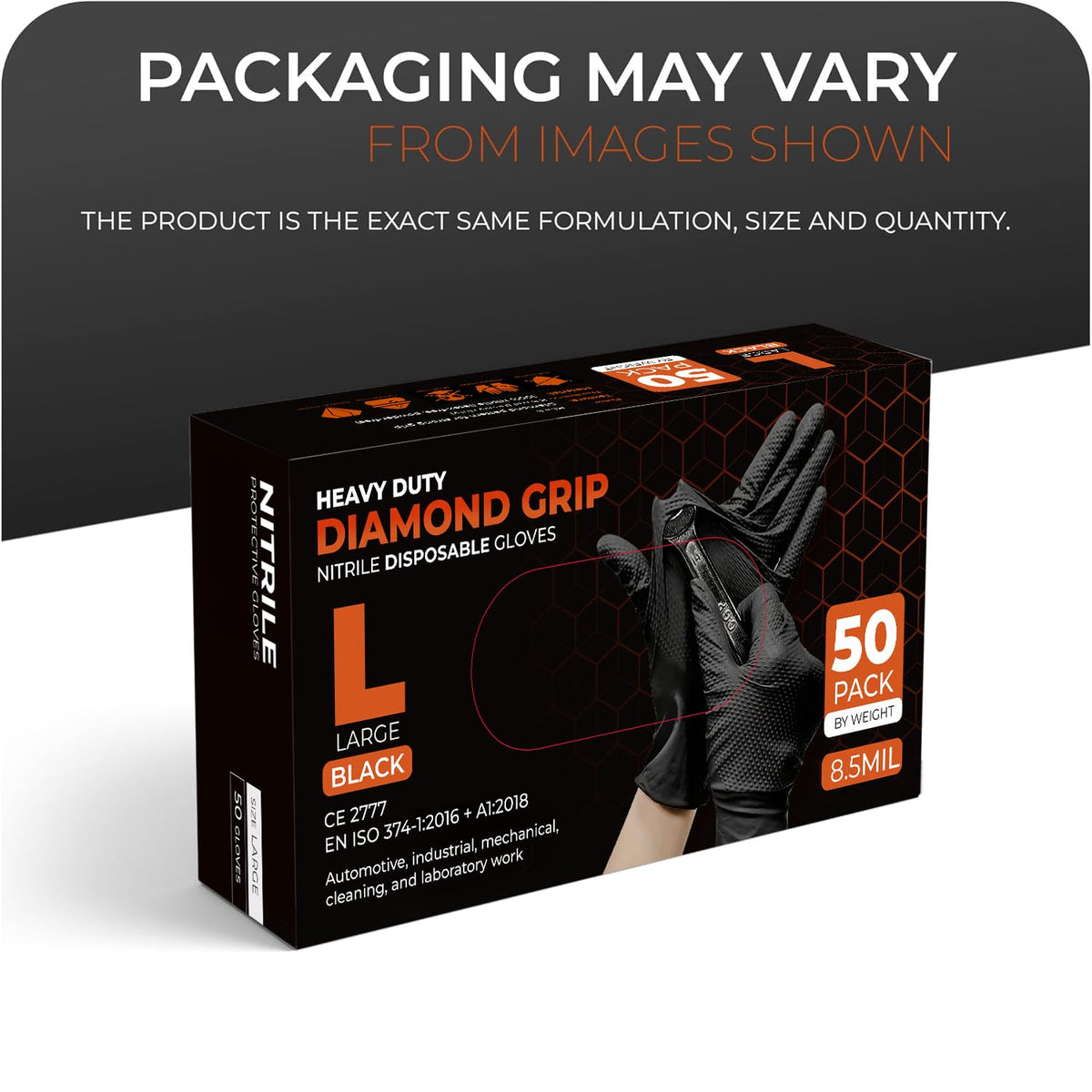 The Real Touch Nitrile Gloves, Count, Heavy-Duty Disposable Mechanic Gloves, Diamond Textured, Latex & Powder-Free, Non-Slip, Extra Thick, Ideal for Automotive, Industrial Tasks