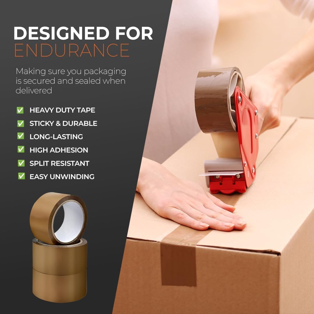 Stick Well Packaging Tape, Industrial Brown Parcel Tape With Low Noise - 48mm X 66m, Secure Sticky Brown Tape For Box Packaging, Moving Boxes, Packing Tape Strong For Moving House