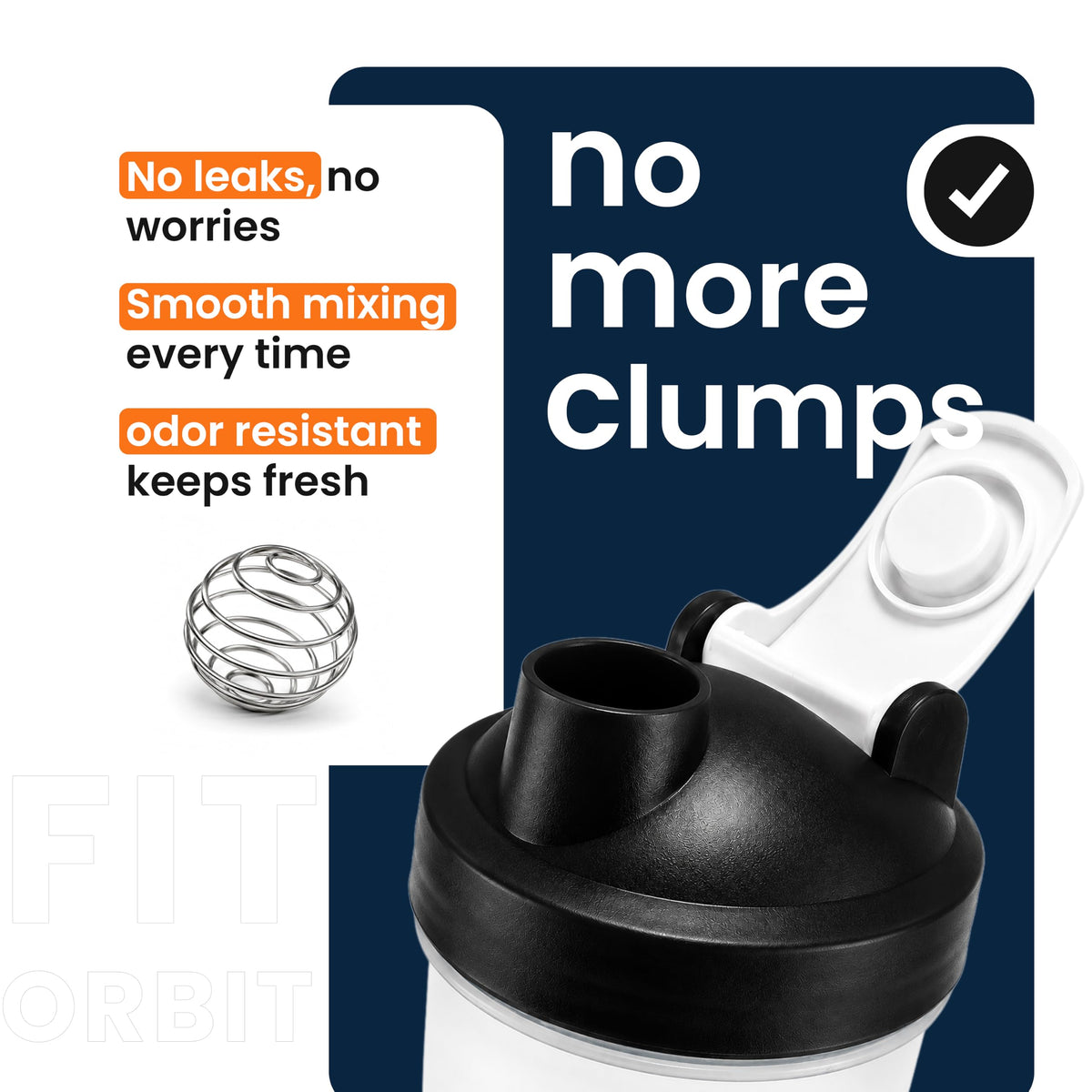 FitOrbit Protein Shaker Bottle, 600ml with Wire Mixing Ball, Leak-Proof, BPA-Free, Dishwasher Safe, Gym Shaker for Protein Shakes, Pre-Workout & Supplements Drinks