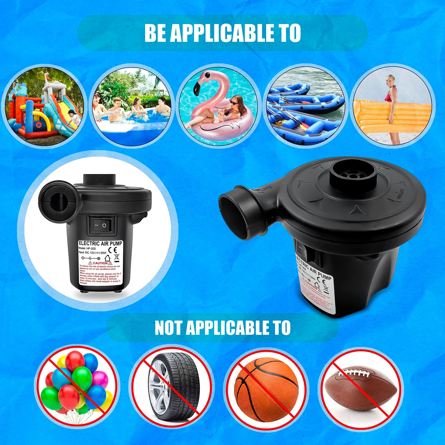 Roe Tenpo Electric Air Pump with 3 Nozzles/Inflate Or Deflate Swimming Ring, Airbeds, Paddling Pools & Other Toys / AC110-240V/ DC12V/50W