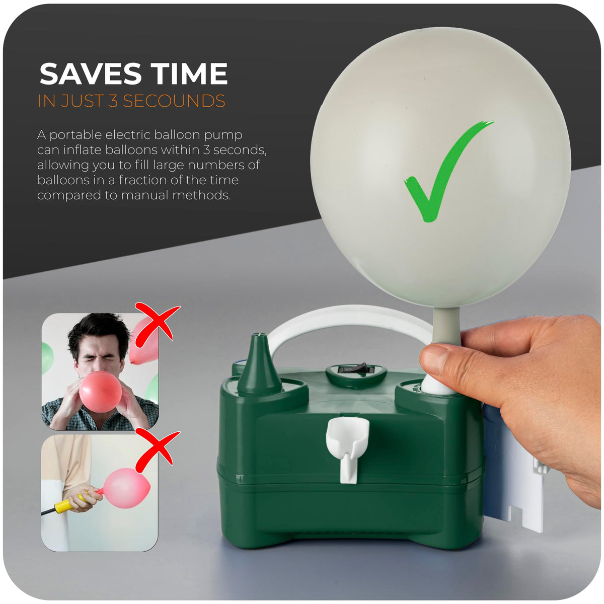 Roe Tenpo Electric Balloon Pump UK, Portable Dual Nozzle Balloon Inflator 220v-240v 600w, Air Balloon Pump for Outdoor Recreations