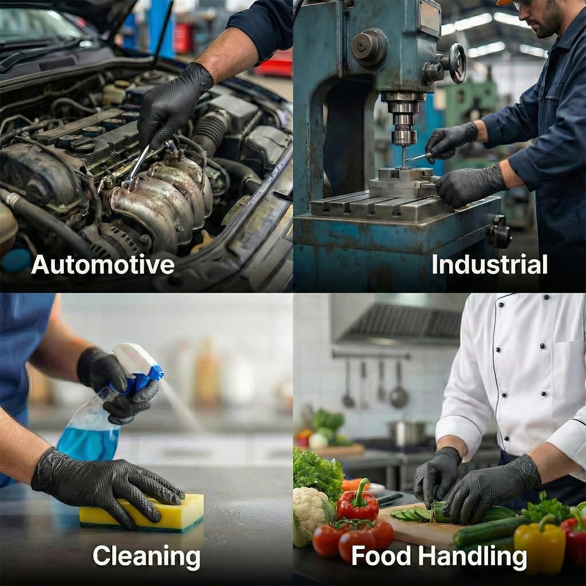 PRAIMA Mechanic Gloves, Diamond Grip Black Nitrile Disposable Gloves | Powder-Free, Latex-Free, Extra Thick & Strong Rubber Gloves for Work, Automotive, Industrial, and Cleaning Use