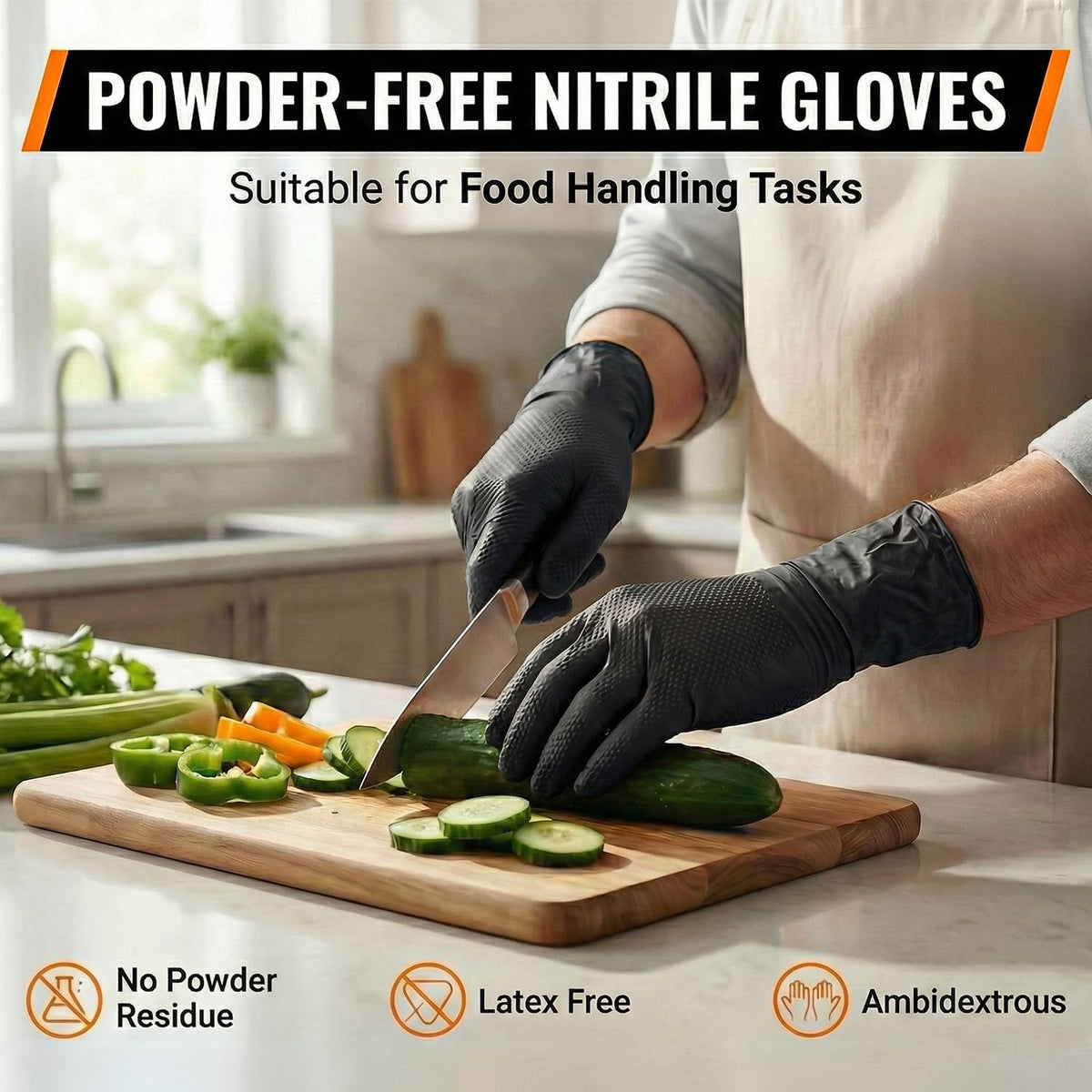 PRAIMA Mechanic Gloves, Diamond Grip Black Nitrile Disposable Gloves | Powder-Free, Latex-Free, Extra Thick & Strong Rubber Gloves for Work, Automotive, Industrial, and Cleaning Use