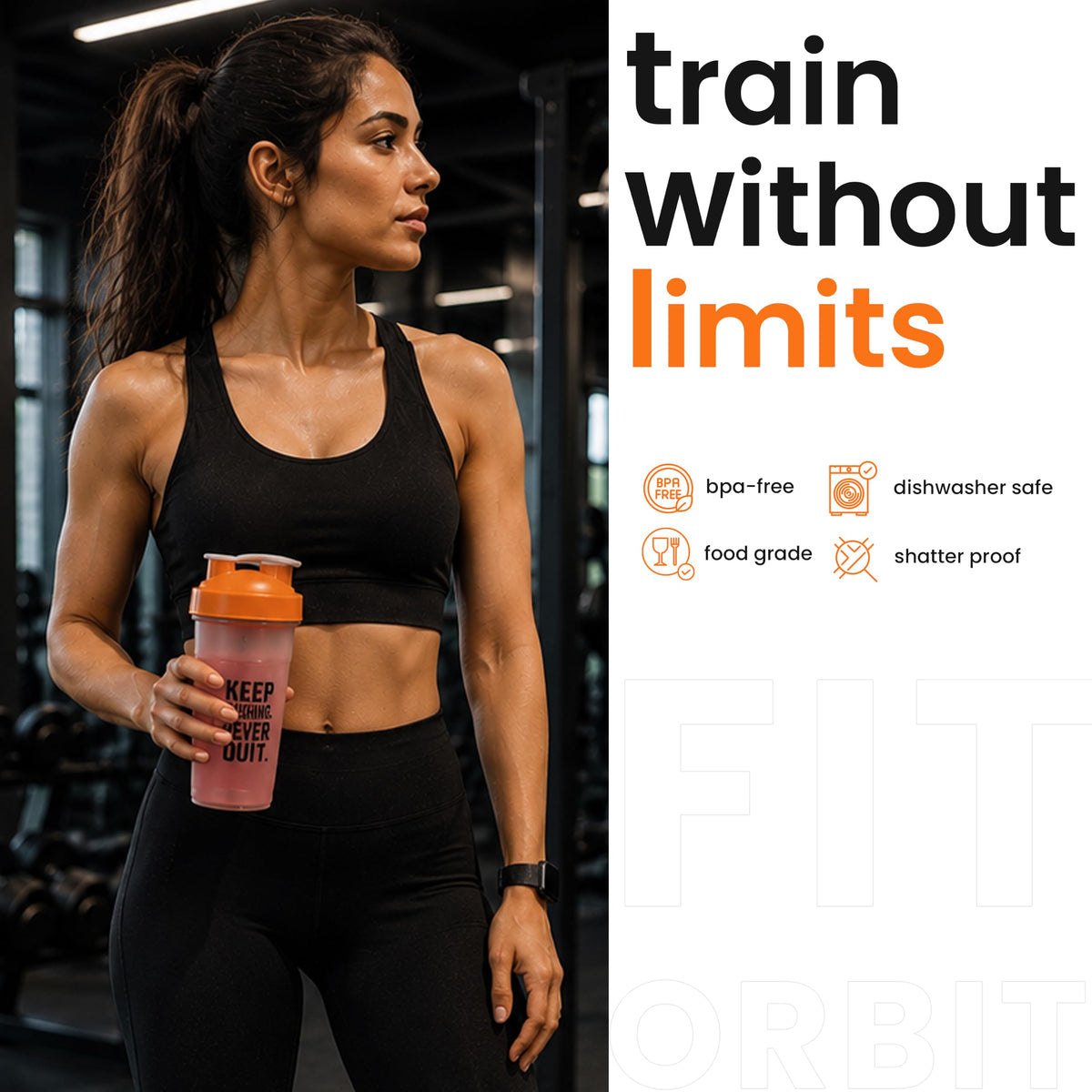 FitOrbit Protein Shaker Bottle, 600ml with Wire Mixing Ball, Leak-Proof, BPA-Free, Dishwasher Safe, Gym Shaker for Protein Shakes, Pre-Workout & Supplements Drinks