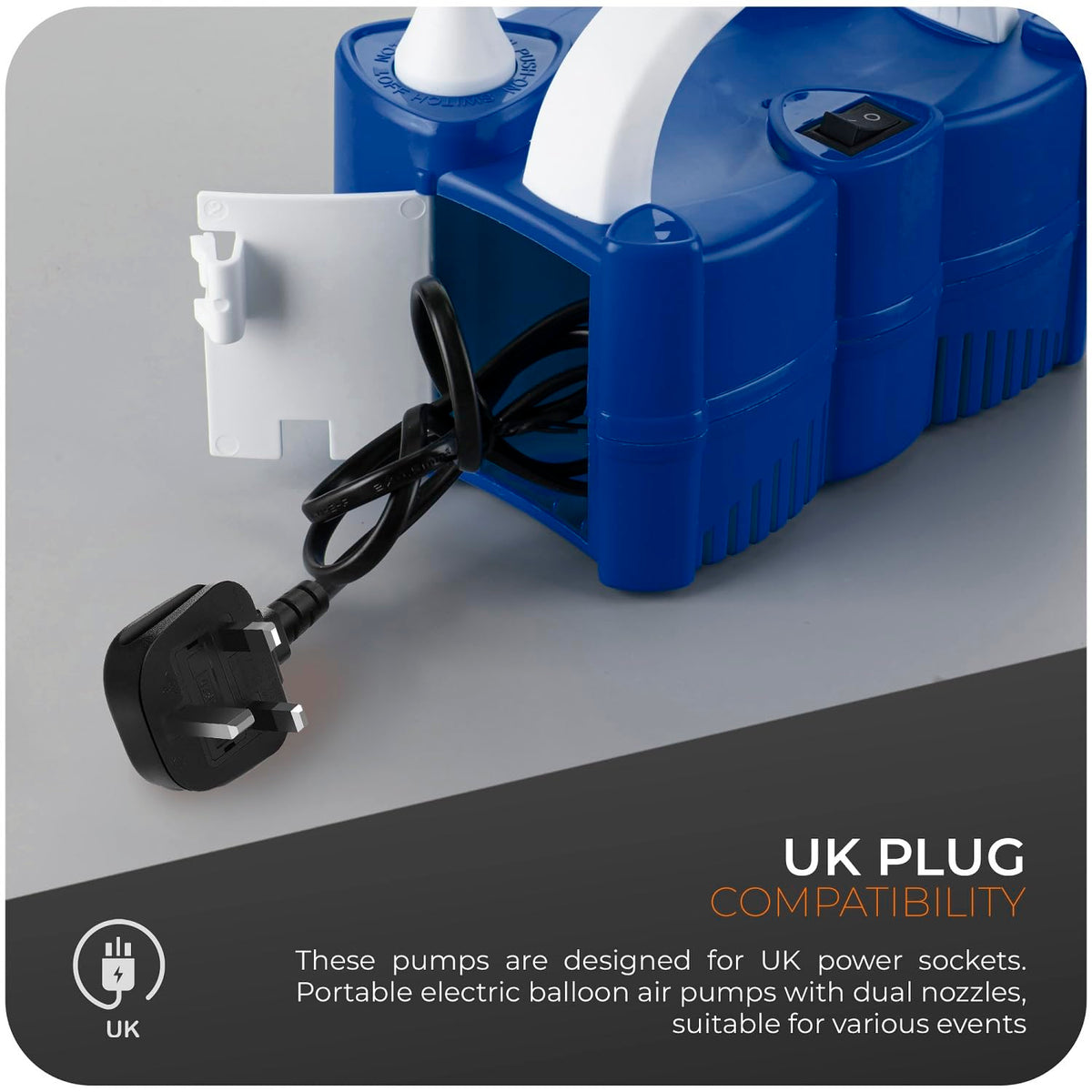 Roe Tenpo Electric Balloon Pump UK, Portable Dual Nozzle Balloon Inflator 220v-240v 600w, Air Balloon Pump for Outdoor Recreations