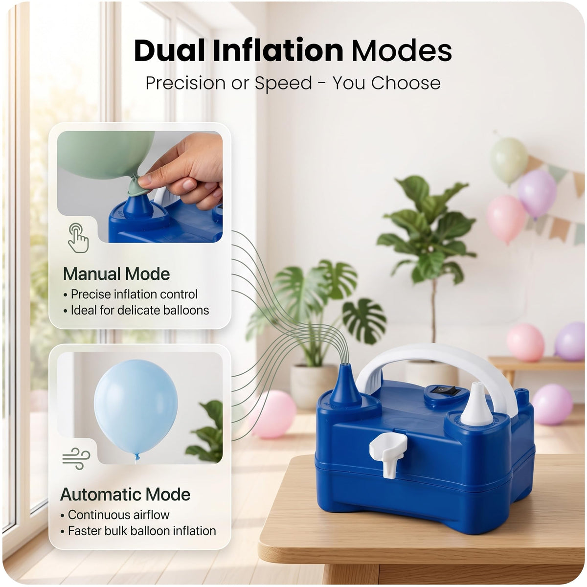 Active 100 Electric Balloon Pump, Portable Dual Nozzle Air Pump for Balloons 220v-240v 600w, Balloon Machine for Bulk Balloons Filling, Balloon Pump for Outdoor Recreations