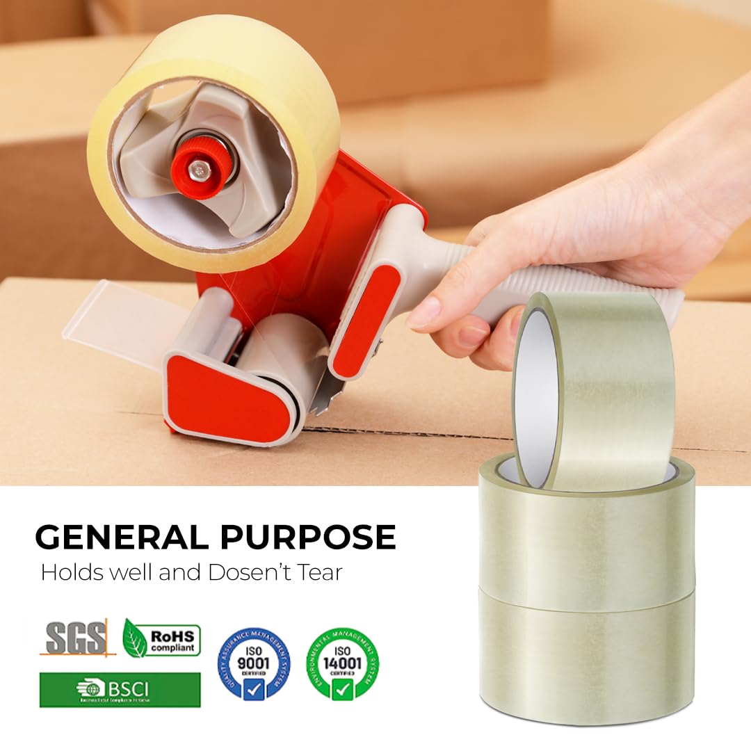 Stick Well Clear Parcel Tape, 48mm X 66m, Strong Heavy Duty & Low Noise Packing Tape for Packing Boxes, Moving Boxes, and Secure Packaging