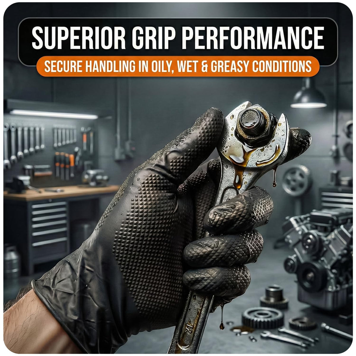 The Real Touch Nitrile Gloves, Count, Heavy-Duty Disposable Mechanic Gloves, Diamond Textured, Latex & Powder-Free, Non-Slip, Extra Thick, Ideal for Automotive, Industrial Tasks