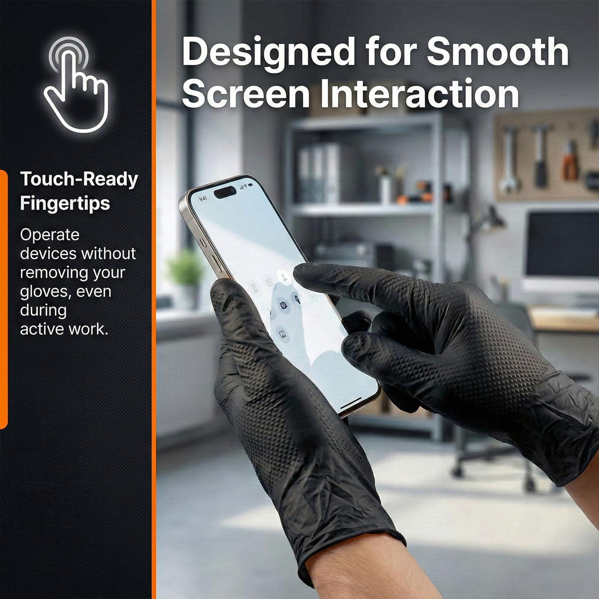 PRAIMA Mechanic Gloves, Diamond Grip Black Nitrile Disposable Gloves | Powder-Free, Latex-Free, Extra Thick & Strong Rubber Gloves for Work, Automotive, Industrial, and Cleaning Use