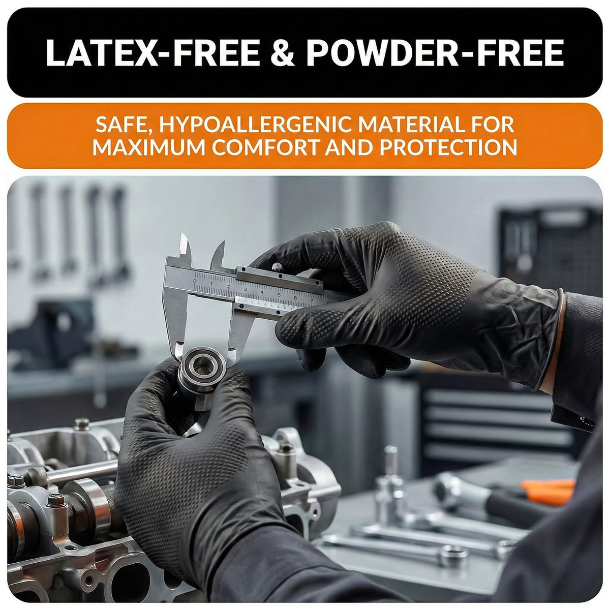 The Real Touch Nitrile Gloves, Count, Heavy-Duty Disposable Mechanic Gloves, Diamond Textured, Latex & Powder-Free, Non-Slip, Extra Thick, Ideal for Automotive, Industrial Tasks