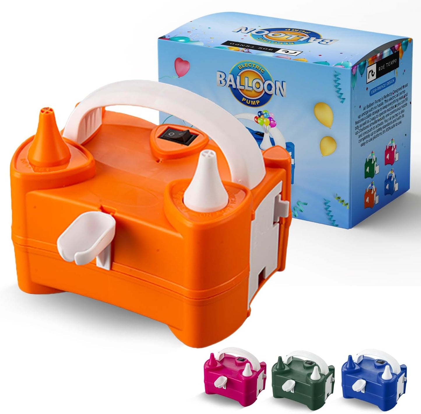 Roe Tenpo Electric Balloon Pump UK, Portable Dual Nozzle Balloon Inflator 220v-240v 600w