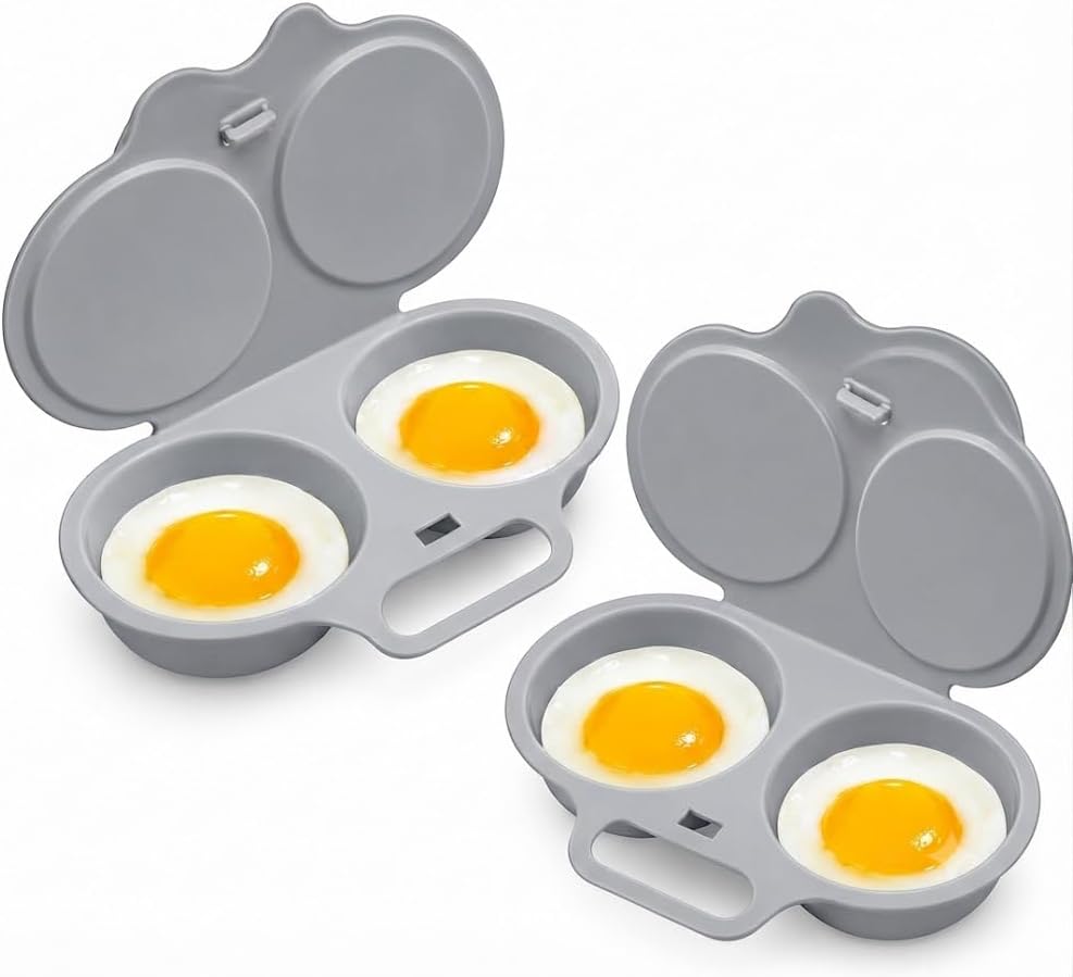 Dubrovnik 2 Pack Microwave Egg Poacher, Dual Egg Cooker with Lid & Handle Non-Stick 2 Egg Poacher for Microwave, Dual Cavity Egg Cooker for Fast Breakfasts, Everyday Kitchen Convenience