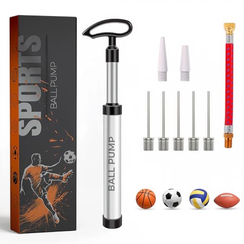 Active 100 Ball Pump with Needle - Football Pump with Nozzle & Extension Hose, for Basketball, Rugby Ball, Durable Aluminium-alloy Tube, Ergonomic Design, Fast Air Inflator