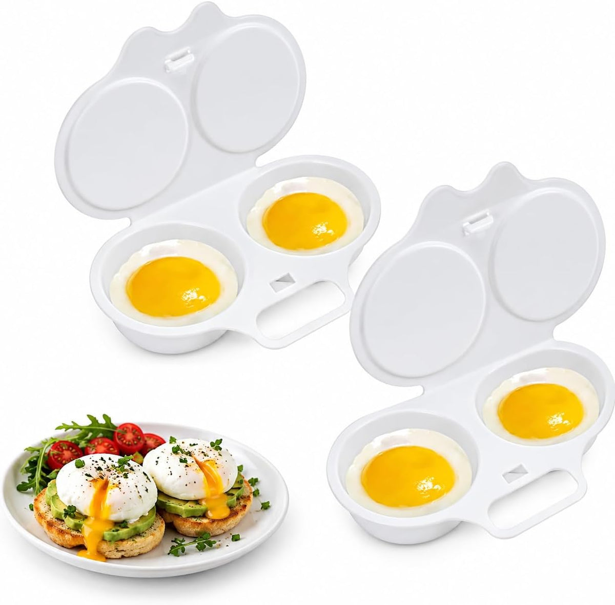 Roe Tenpo 2 Pack Microwave Egg Poacher with Lid & Handle Dual Cavity Egg Cooker, Reusable Nonstick Poached Egg Maker, Quick and Easy for Home Breakfast, Practical Kitchen Gadgets