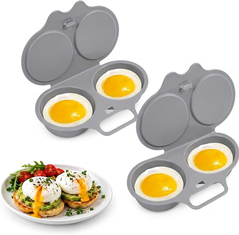 Roe Tenpo 2 Pack Microwave Egg Poacher with Lid & Handle Dual Cavity Egg Cooker, Reusable Nonstick Poached Egg Maker, Quick and Easy for Home Breakfast, Practical Kitchen Gadgets