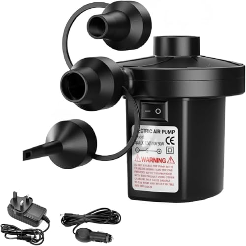 Active 100 Portable Electric Air Pump - Quick Inflate & Deflate, 3 Nozzles, 50W AC/DC (110-240V/12V) - Durable with Overheat Protection - Perfect for Airbed, Pools, and Outdoor Use (UK Plug)