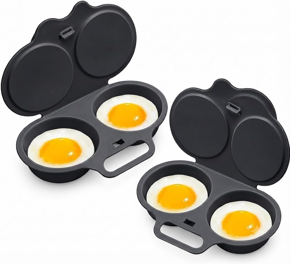 Dubrovnik 2 Pack Microwave Egg Poacher, Dual Egg Cooker with Lid & Handle Non-Stick 2 Egg Poacher for Microwave, Dual Cavity Egg Cooker for Fast Breakfasts, Everyday Kitchen Convenience