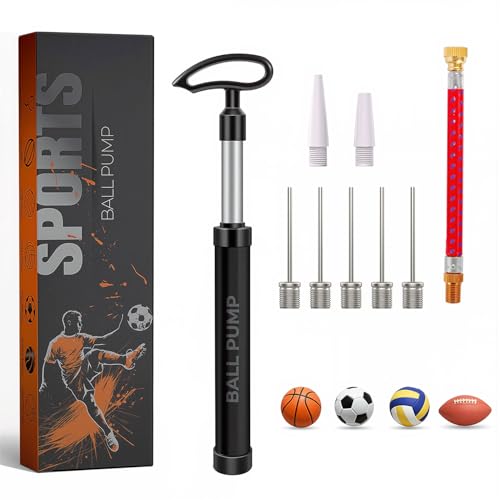 Active 100 Ball Pump with Needle - Football Pump with Nozzle & Extension Hose, for Basketball, Rugby Ball, Durable Aluminium-alloy Tube, Ergonomic Design, Fast Air Inflator