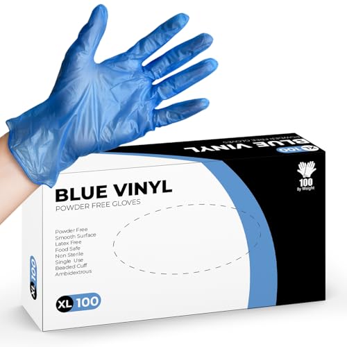 PurGlove Blue Vinyl Disposable Gloves, 100 Count Latex Free, Powder-Free, Puncture-Resistant, Ideal Vinyl Gloves for Cleaning, Hairdressing & Multi-Purpose Use