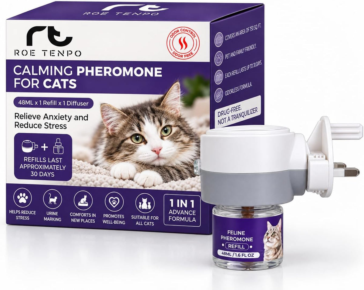 Roe Tenpo Cat Calming Plug In Diffuser Kit, 48ml Pheromone Diffuser for Cats, Cat Plug In Calmer for Stress & Anxiety Relief, Helps Reduce Spraying & Signs of Stress
