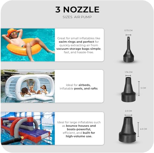 Active 100 Portable Electric Air Pump - Quick Inflate & Deflate, 3 Nozzles, 50W AC/DC (110-240V/12V) - Durable with Overheat Protection - Perfect for Airbed, Pools, and Outdoor Use (UK Plug)