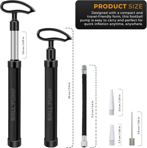 Active 100 Ball Pump with Needle - Football Pump with Nozzle & Extension Hose, for Basketball, Rugby Ball, Durable Aluminium-alloy Tube, Ergonomic Design, Fast Air Inflator