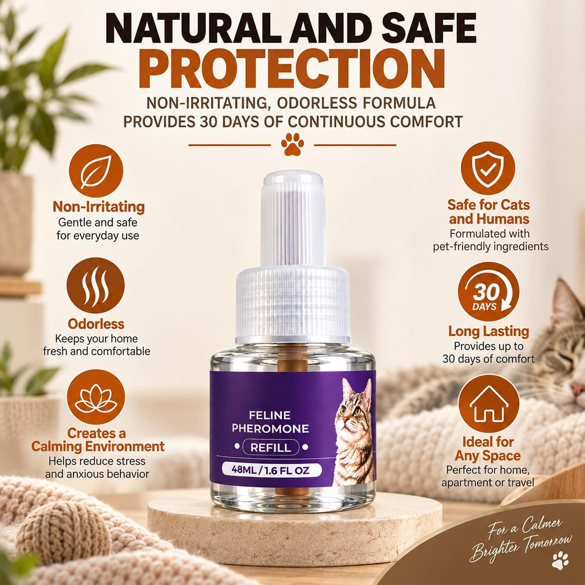 Roe Tenpo Cat Calming Plug In Diffuser Kit, 48ml Pheromone Diffuser for Cats, Cat Plug In Calmer for Stress & Anxiety Relief, Helps Reduce Spraying & Signs of Stress