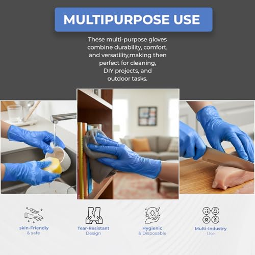PurGlove Blue Vinyl Disposable Gloves, 100 Count Latex Free, Powder-Free, Puncture-Resistant, Ideal Vinyl Gloves for Cleaning, Hairdressing & Multi-Purpose Use