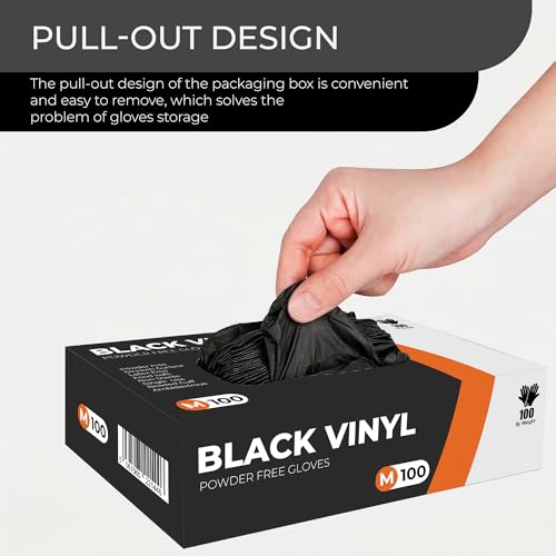 PRAIMA Black Vinyl Gloves, Powder Free & Latex Free, Multi-Purpose Black Disposable Gloves for Food Handling, Cooking, Cleaning & Medical Use