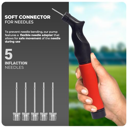 Active 100 Ball Pump with 5 Needles - Quick Push & Pull Inflating System, Compact & Lightweight, Perfect Sports Ball Pump for Football, Basketball, Volleyball, Rugby & More