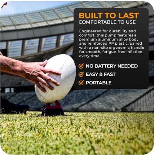 Active 100 Ball Pump with Needle - Football Pump with Nozzle & Extension Hose, for Basketball, Rugby Ball, Durable Aluminium-alloy Tube, Ergonomic Design, Fast Air Inflator