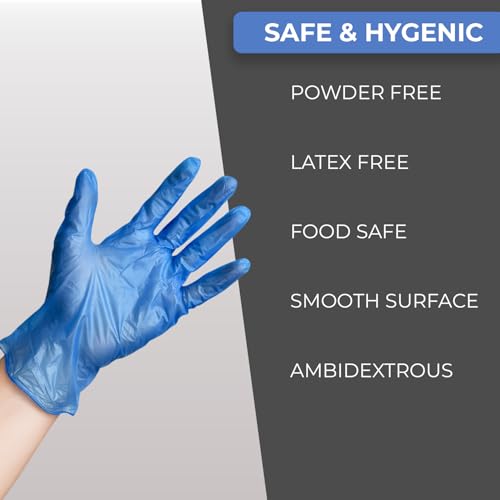 PurGlove Blue Vinyl Disposable Gloves, 100 Count Latex Free, Powder-Free, Puncture-Resistant, Ideal Vinyl Gloves for Cleaning, Hairdressing & Multi-Purpose Use