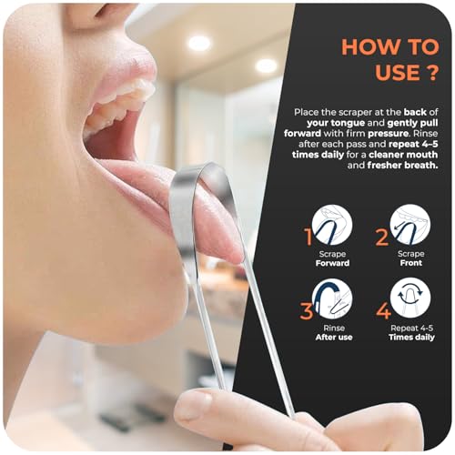 Beverly Healthcare Tongue Scraper -Shaped Tongue Cleaner, Improve Taste and Oral Health, Fresh Breath, Metal Tongue scrapers for Adults & Kids for Fresh Breath & Healthy Mouth