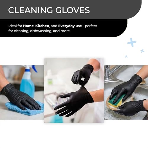 PRAIMA Black Vinyl Gloves, Powder Free & Latex Free, Multi-Purpose Black Disposable Gloves for Food Handling, Cooking, Cleaning & Medical Use