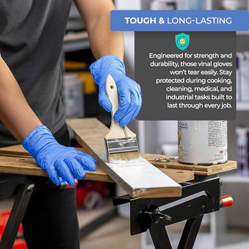 PurGlove Blue Vinyl Disposable Gloves, 100 Count Latex Free, Powder-Free, Puncture-Resistant, Ideal Vinyl Gloves for Cleaning, Hairdressing & Multi-Purpose Use