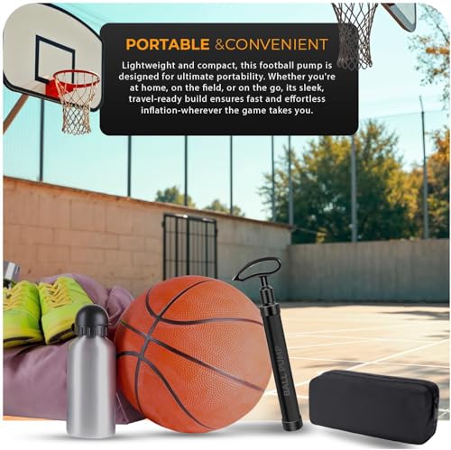 Active 100 Ball Pump with Needle - Football Pump with Nozzle & Extension Hose, for Basketball, Rugby Ball, Durable Aluminium-alloy Tube, Ergonomic Design, Fast Air Inflator