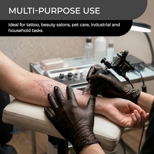 PRAIMA Black Vinyl Gloves, Powder Free & Latex Free, Multi-Purpose Black Disposable Gloves for Food Handling, Cooking, Cleaning & Medical Use