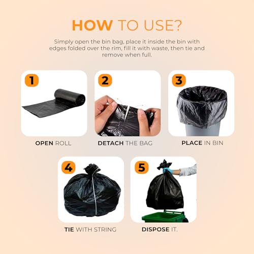 Roe Tenpo Bin Bags - 70L, 30 Microns Bin Liners, Strong & Durable, Tear Resistant Refuse Sack, Black Bin Bags for Everyday Use, Household & Commercial Use